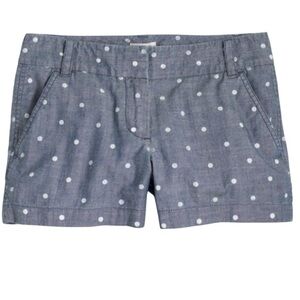 J. Crew chambray cotton polka dot mid rise chino short Sz 10 excellent condition
